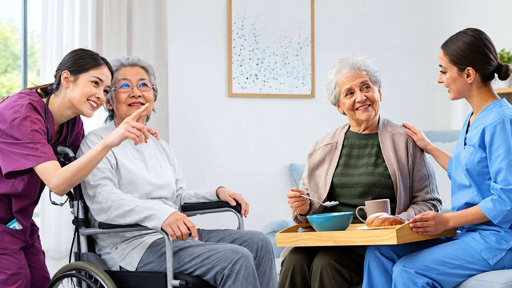 Caregivers supporting elderly patients at home