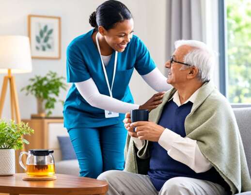 Caregiver assisting an elderly patient at home